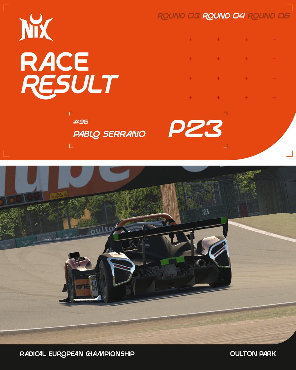🏁 RESULTADOS – Radical European Championship 🏁

Buena noche para el equipo en una carrera muy apretada:

🔸 <a href="/OscarSoltero22/">Óscar</a> firmó una sólida P7, manteniéndose en el grupo de cabeza.

🔸 <a href="/The_Ng11/">A. Ng</a> también aguantó el ritmo con una buena P8, sumando puntos clave.

🔸