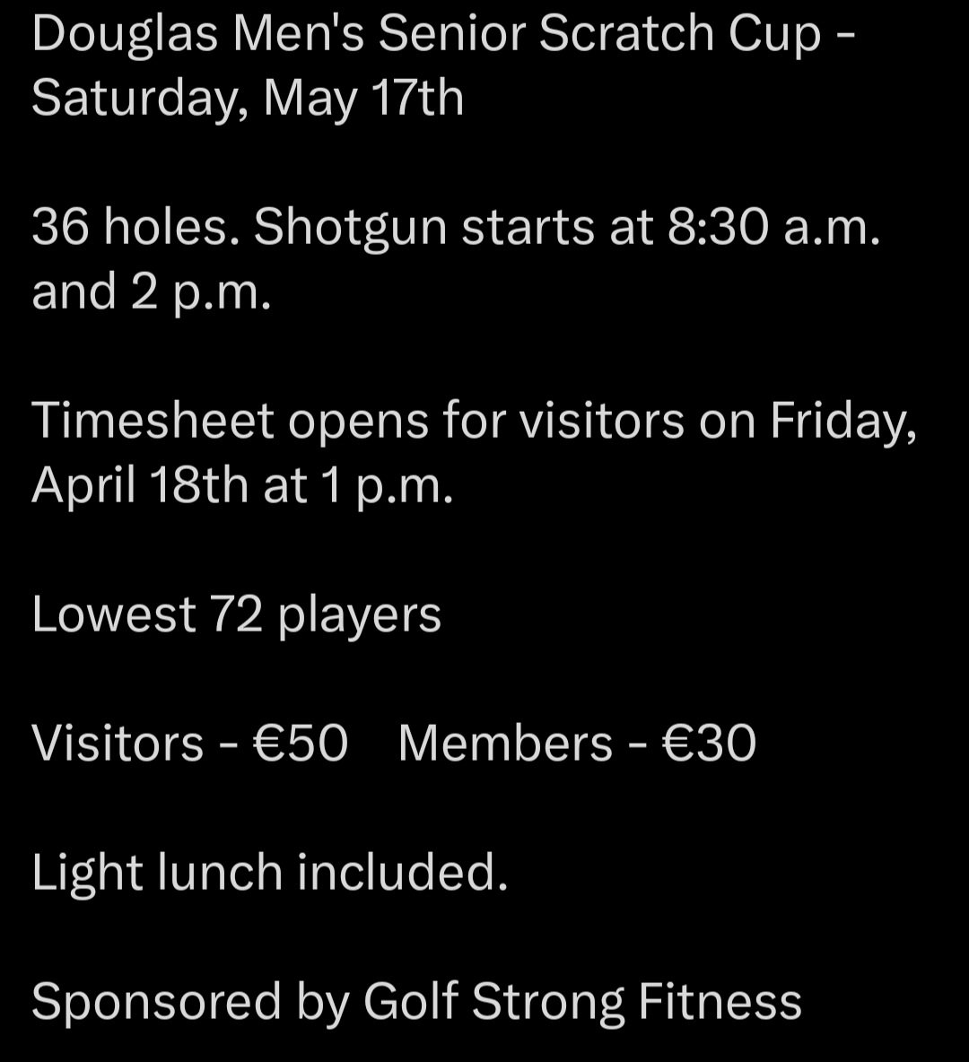 Douglasgolfclub's tweet photo. Douglas Senior Scratch Cup

Saturday, May 17th

You can book by clicking on the link below...

https://t.co/2KeEo48C4t https://t.co/VLU91mtkEI