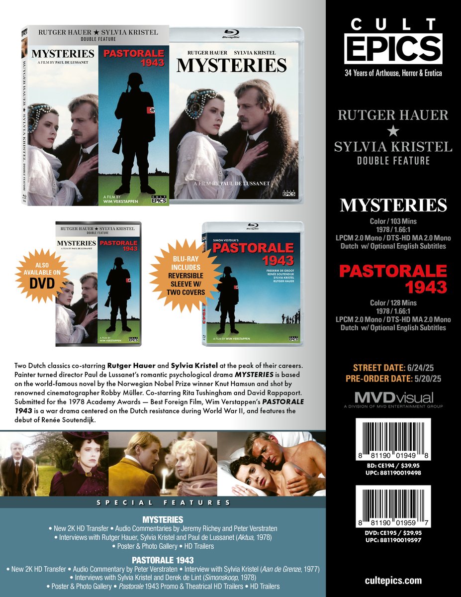 Cult Epics June double-feature release - full details #rutgerhauer #sylviakristel