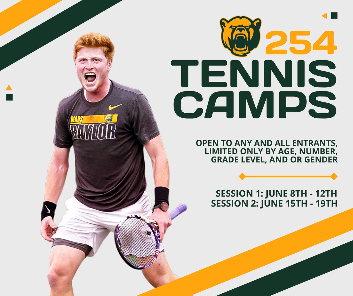Don’t miss 254 Tennis Camp at Baylor University this Summer!

Develop skills.

Build confidence.

Love the game.

Sign up here: tenniscamp.web.baylor.edu