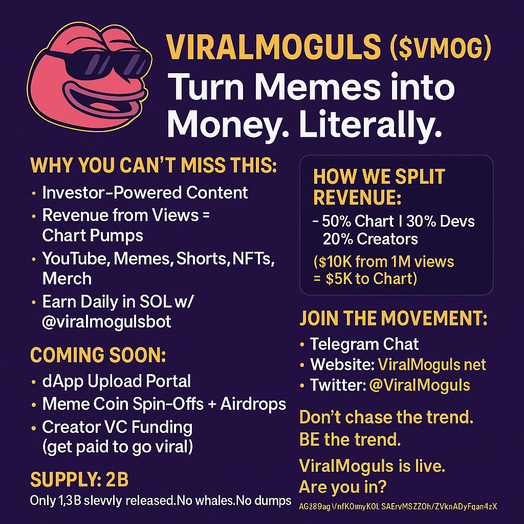 ViralMoguls's tweet photo. ### 🚨 FINAL WARNING FOR DEGENS!  
This isn't just another meme coin—it's a SELF-FUELING MONEY ROCKET
AG2qKngVn7KDinyK8LSAEtvMSZDh7zVknADyFqan4zKX
#sol #vmog #viralmoguls #contentcteators https://t.co/CyvhnbtmDs