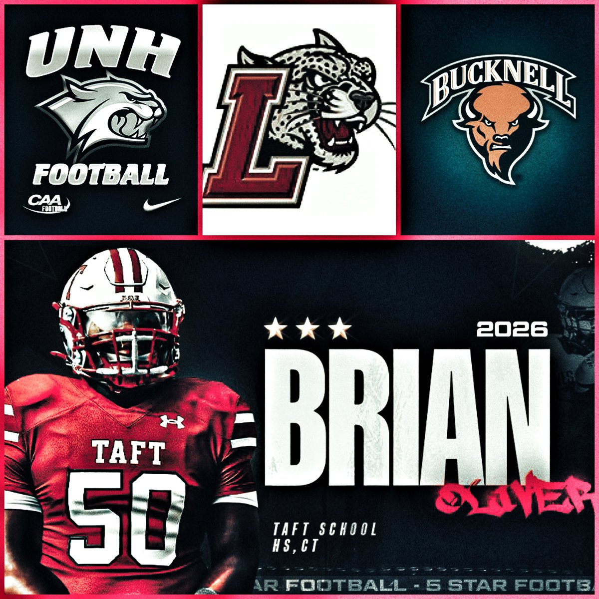 NE-Recruits (@ne6fb_recruits) on Twitter photo ⭕️ F F E R E D🤝 x Trifecta
Following today’s showcase at the Taft School, <a href="/TaftFootballCT/">Taft Football</a>’s 6’3 260 OL | DL <a href="/BrianOliver50/">Brian “BO” Oliver Jr</a>, ‘26 prospect, landed three offers: <a href="/Bucknell_FB/">Bucknell Football</a> / <a href="/LafayetteFB/">Lafayette Football</a> / <a href="/UNH_Football/">New Hampshire Football</a>
Congrats, Brian‼️
Why the #NEPSAC… ⭕️ F F E R E D🤝 x Trifecta
Following today’s showcase at the Taft School, <a href="/TaftFootballCT/">Taft Football</a>’s 6’3 260 OL | DL <a href="/BrianOliver50/">Brian “BO” Oliver Jr</a>, ‘26 prospect, landed three offers: <a href="/Bucknell_FB/">Bucknell Football</a> / <a href="/LafayetteFB/">Lafayette Football</a> / <a href="/UNH_Football/">New Hampshire Football</a>
Congrats, Brian‼️
Why the #NEPSAC…