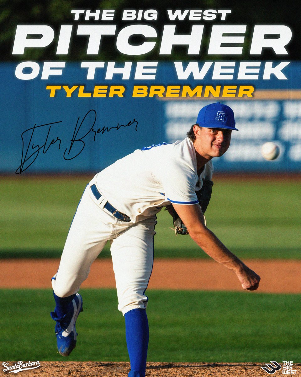 UC Santa Barbara Baseball (@ucsb_baseball) on Twitter photo There's only ☝️ Tyler Bremner.
After another 1️⃣0️⃣ strikeout night and a new program record, Brem has been named the <a href="/BigWestSports/">The Big West</a> Pitcher of the Week!
#GoChos There's only ☝️ Tyler Bremner.
After another 1️⃣0️⃣ strikeout night and a new program record, Brem has been named the <a href="/BigWestSports/">The Big West</a> Pitcher of the Week!
#GoChos