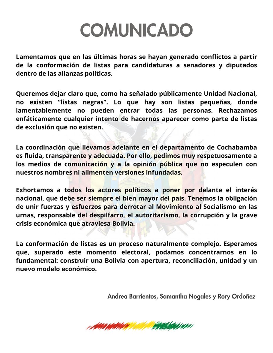 Aclaración pública ante rumores y tensiones en el proceso de listas de candidatos.