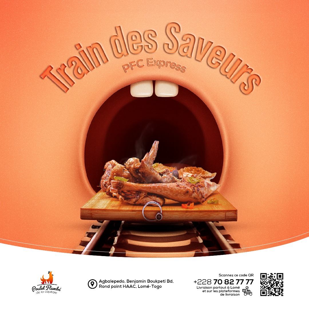 Tutuuut 🚂 prochaine station : plaisir total🤤
Eh oui! Les saveurs ne s’arrêtent jamais chez PFC!
Ce train ne connaît qu’une seule direction: tes papilles😋🔥
Donc réserve dès maintenant ton billet, monte à bord et laisses toi emporter par le goût 😼

#pouletflambé #lometogo