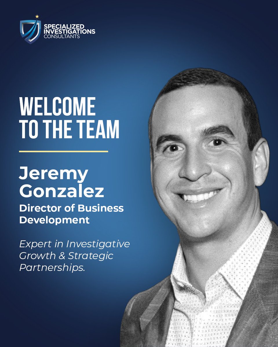 Excited to welcome Jeremy Gonzalez as Director of Business Development at <a href="/SIC_Consultants/">SIC Consultants</a>. 

With a track record of scaling investigative services &amp; driving growth, Jeremy will help us strengthen client relationships &amp; fuel new opportunities.

#Investigations #Leadership #Growth
