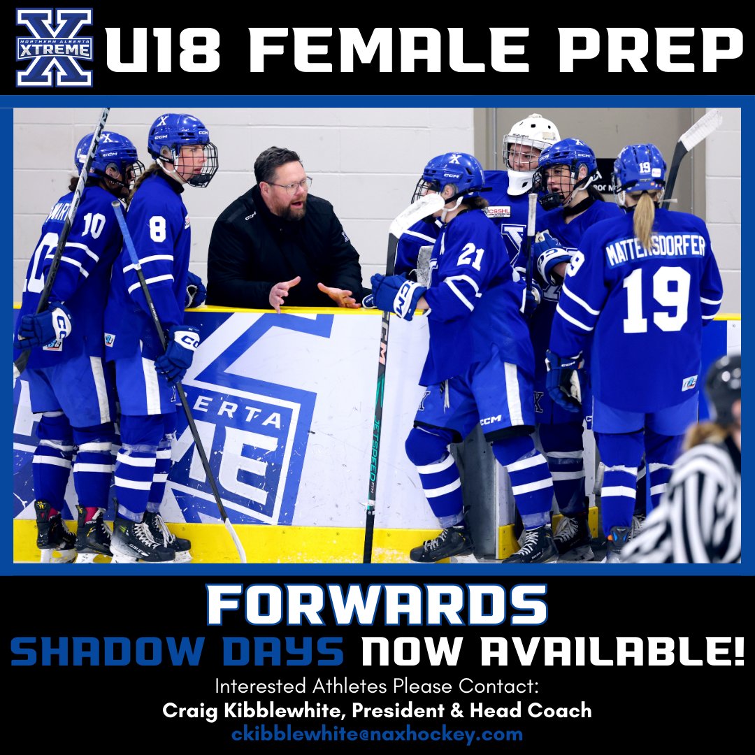 NAXHockey (@naxhockey) on Twitter photo NAX U18 Female Prep has limited availability for Forwards to attend Shadow Days!
Don't miss this opportunity to showcase your skills -- contact President & Head Coach Craig Kibblewhite at ckibblewhite@naxhockey.com to book your shadow skate today!
#nax | #csshl NAX U18 Female Prep has limited availability for Forwards to attend Shadow Days!
Don't miss this opportunity to showcase your skills -- contact President & Head Coach Craig Kibblewhite at ckibblewhite@naxhockey.com to book your shadow skate today!
#nax | #csshl