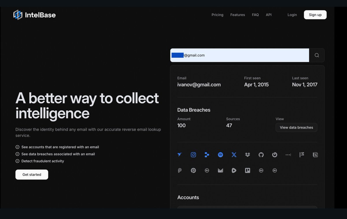 IntelBase

Partially free and no registration required online tool. Shows the dates of the first and last appearance of an email address in leaks, the number of mentions and the sites where the email address was used to register accounts.

intelbase.is

#osint