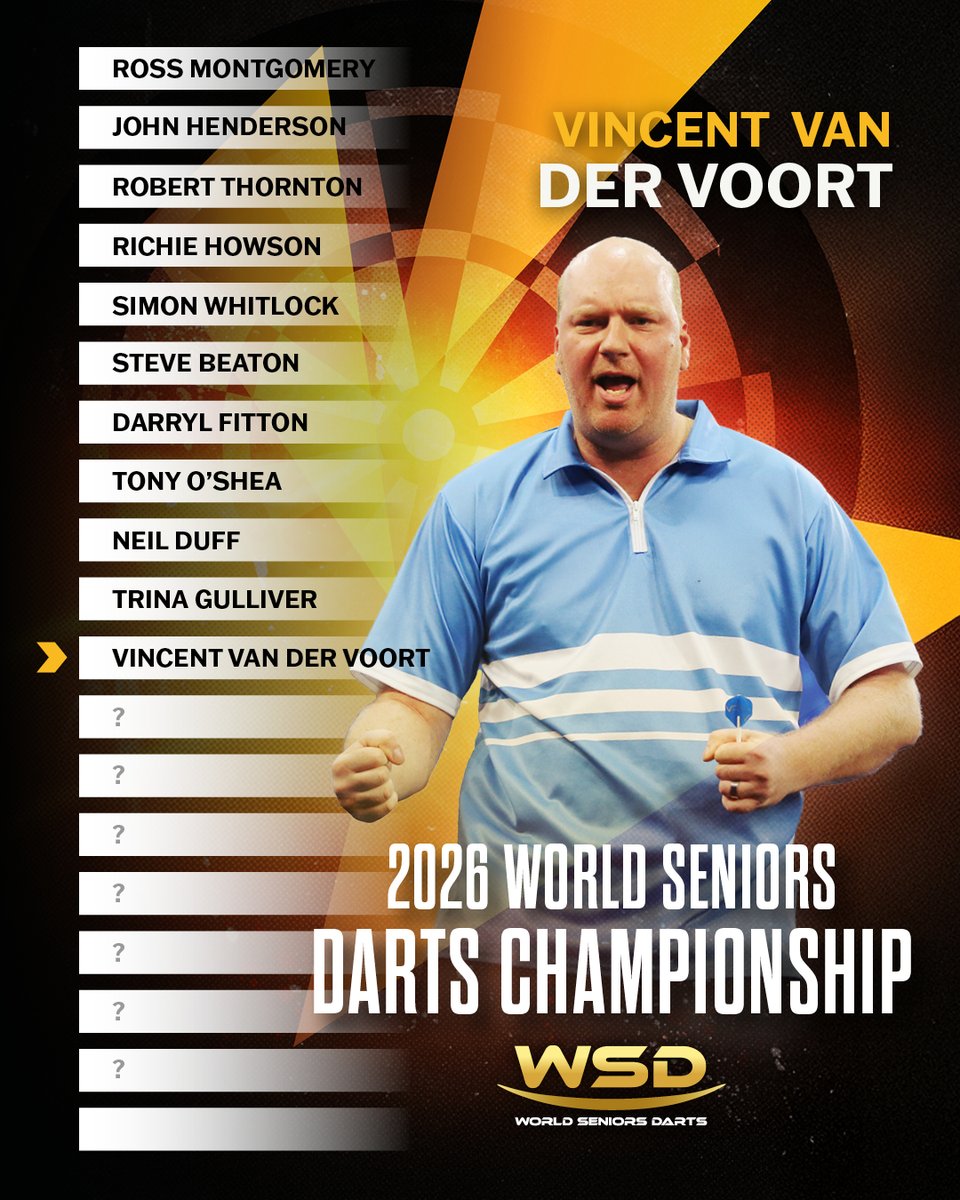 🇳🇱󠁧󠁢󠁥󠁮󠁧󠁿Our 11th player confirmed for the 2026 WSD Seniors World Championship is........

.......VINCENT VAN DER VOORT!

The popular Dutchman was ruled out in 2025 due to injury, but 'The Dutch Destroyer' will be at the Circus Tavern next year for his Seniors World