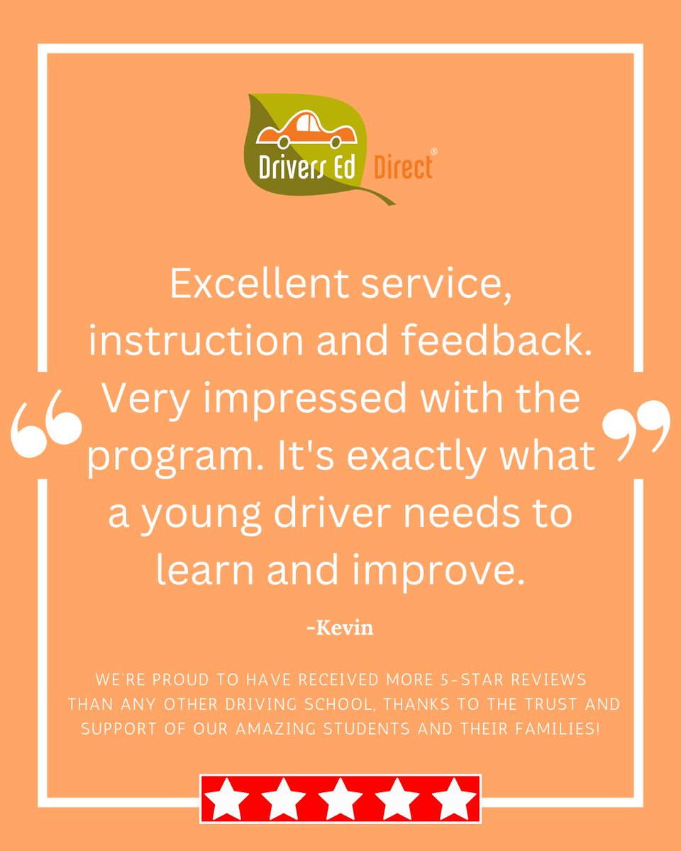 DriversEdDirect's tweet image. Thank you, Kevin! 🙏🏼
We truly appreciate your kind words—it means a lot to know you feel this is exactly what a young driver needs. We&apos;re glad you had a great experience with Drivers Ed Direct. Thanks for choosing us!🚗

#DriversEdDirect #PermitReady #DrivingSuccess #LearnToDrive