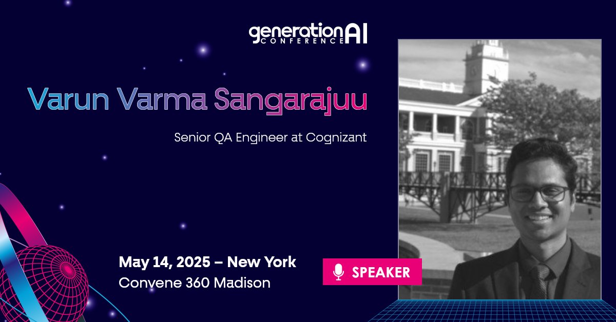 🗽 In just 2 days, we'll welcome Varun Varma Sangaraju, Senior QA Engineer at <a href="/Cognizant/">Cognizant</a>  to GenerationAI New York!

🎤 Don’t miss his session:
AI-Driven Test Automation: Enhancing Software Quality &amp; Performance

#GenerationAINewYork