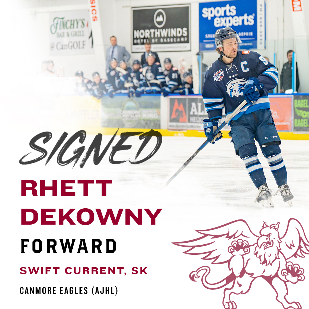 MacEwan Griffins (@macewangriffins) on Twitter photo M🏒| SIGNED
<a href="/GriffinsMHKY/">MacEwan Griffins Men's Hockey</a> adds a <a href="/canmoreeagles/">Canmore Eagles</a> player for the 3rd-straight season, recruiting captain Rhett Dekowny - a strong two-way forward, who was fifth in <a href="/TheAJHL/">TheAJHL</a> scoring race with 59 points in 52 games.
Welcome to <a href="/MacEwanU/">MacEwan University</a>!
#GriffNation
STORY➡️macewangriffins.ca/sports/mice/20… M🏒| SIGNED
<a href="/GriffinsMHKY/">MacEwan Griffins Men's Hockey</a> adds a <a href="/canmoreeagles/">Canmore Eagles</a> player for the 3rd-straight season, recruiting captain Rhett Dekowny - a strong two-way forward, who was fifth in <a href="/TheAJHL/">TheAJHL</a> scoring race with 59 points in 52 games.
Welcome to <a href="/MacEwanU/">MacEwan University</a>!
#GriffNation
STORY➡️macewangriffins.ca/sports/mice/20…