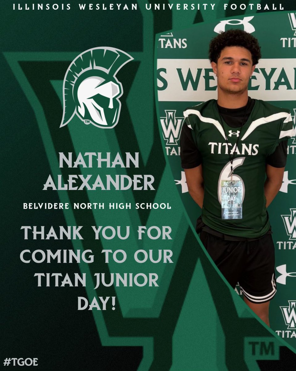 Nathan alexander (@nathan_alexand3) on Twitter photo Thank you <a href="/CoachKosanovich/">Eli Kosanovich</a> for the junior day invite, I had a great time visiting the campus and meeting the coaching staff!
<a href="/IWUTitanFball/">ILLINOIS WESLEYAN FOOTBALL</a> <a href="/CSAPrepStar/">PREPSTAR</a> <a href="/PrepRedzoneIL/">Prep Redzone Illinois</a> <a href="/catapultstop/">NIEL STOPCZYNSKI | CATAPULT</a> <a href="/CoachBigPete/">Peter "Coach Big Pete" Leinweber</a> <a href="/TopGunQB/">COACH HOFF</a> Thank you <a href="/CoachKosanovich/">Eli Kosanovich</a> for the junior day invite, I had a great time visiting the campus and meeting the coaching staff!
<a href="/IWUTitanFball/">ILLINOIS WESLEYAN FOOTBALL</a> <a href="/CSAPrepStar/">PREPSTAR</a> <a href="/PrepRedzoneIL/">Prep Redzone Illinois</a> <a href="/catapultstop/">NIEL STOPCZYNSKI | CATAPULT</a> <a href="/CoachBigPete/">Peter "Coach Big Pete" Leinweber</a> <a href="/TopGunQB/">COACH HOFF</a>