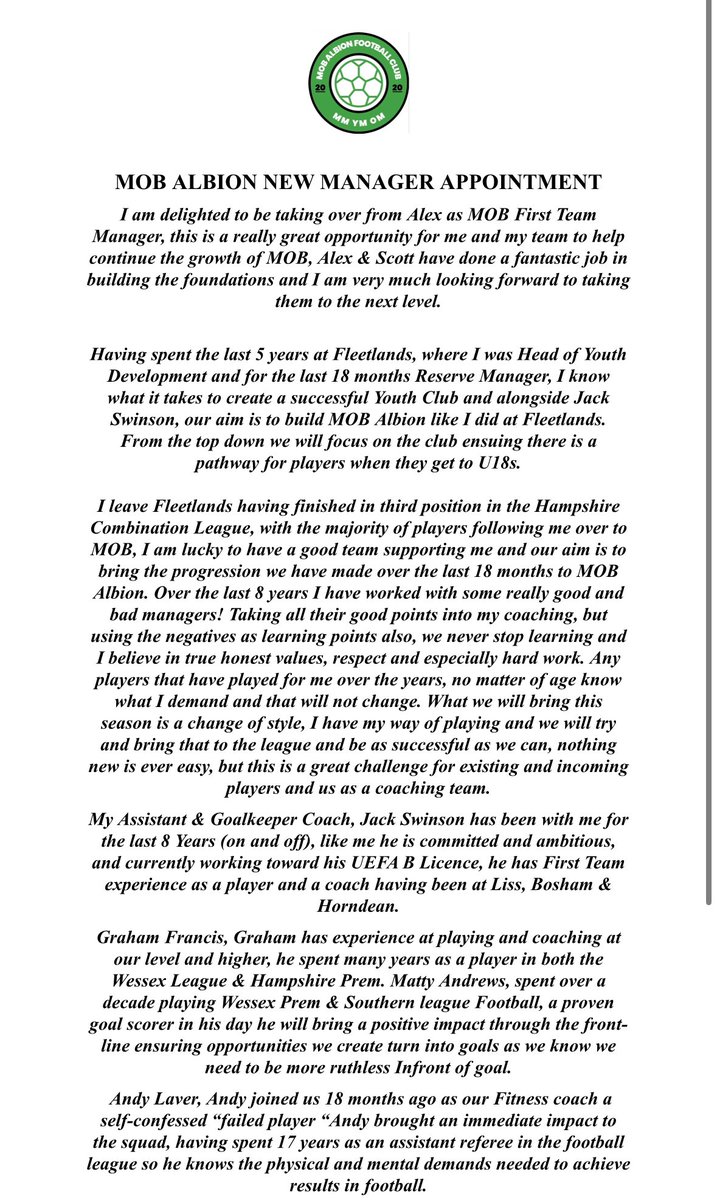 fc_mob's tweet image. NEW MANAGER CONFIRMED - Please welcome Steve Ellis to the club as our new first team manager. #MMYMOM