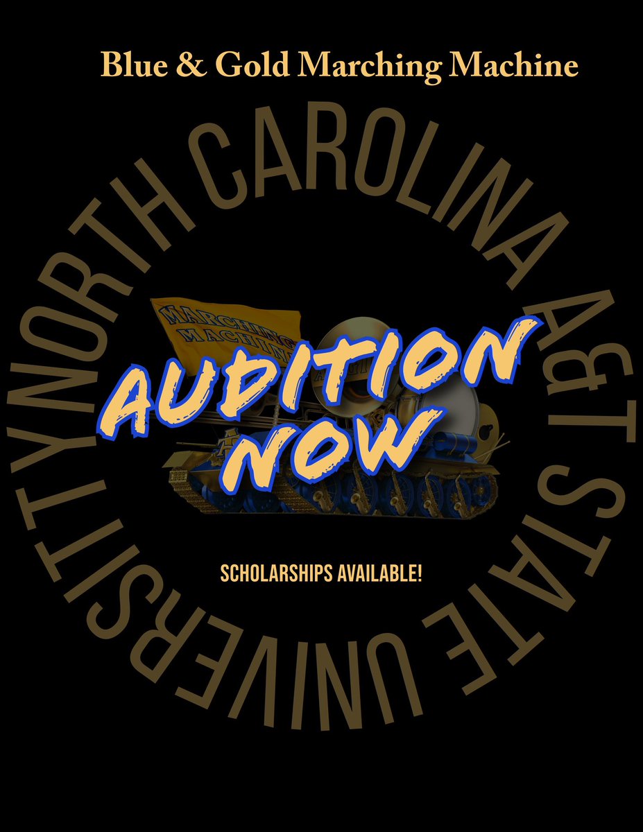 High school seniors — now’s your time!
Audition for the Blue &amp; Gold Marching Machine at NC A&amp;T.
Scholarships available for top talent!
Apply now and march with greatness!
#BGMM #NCAT #AggiePride #HBCUBand #AuditionNow