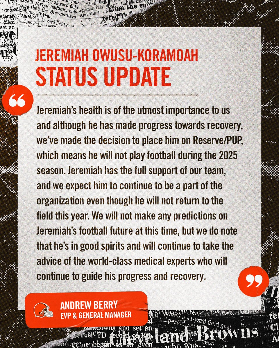 JOK will be placed on the Reserve/Physically Unable to Perform list and will not return for the 2025 season

📰 » brow.nz/altd