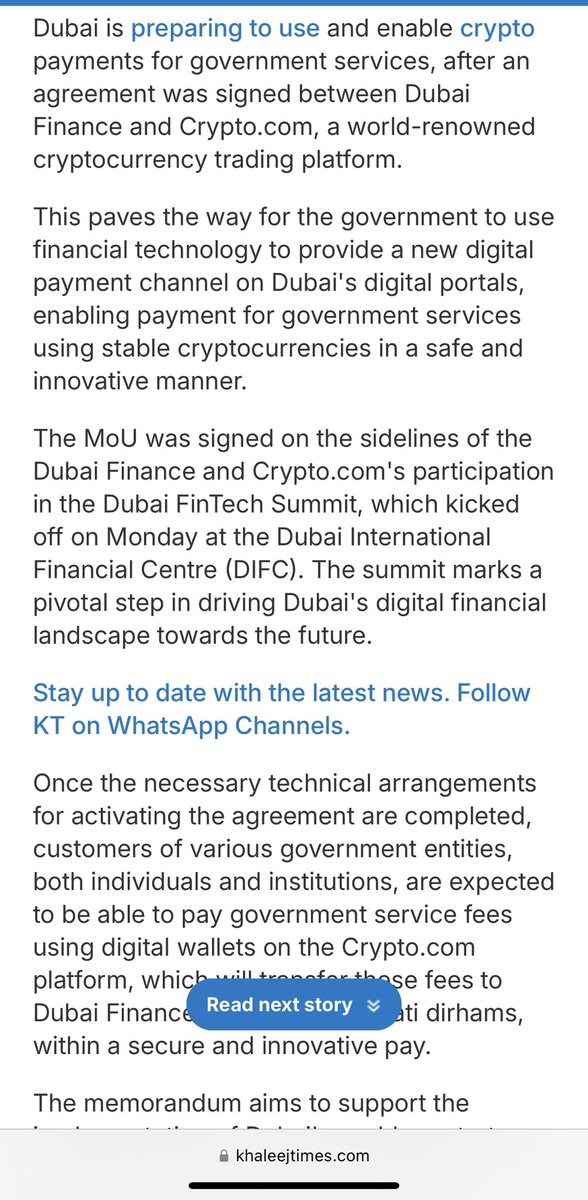 Wyll ₿ilderberg (@wyll_bbk) on Twitter photo Did I read <a href="/cryptocom/">Crypto.com</a> ?
That’s a big big move, I will definitely use crypto to pay for all my government fees (companies licenses, visas, etc …) 😎
Well done <a href="/kris/">Kris | Crypto.com</a>, to land a partnership like this one, it means compliance is top notch 👍
Source: khaleejtimes.com/uae/dubai-gove… Did I read <a href="/cryptocom/">Crypto.com</a> ?
That’s a big big move, I will definitely use crypto to pay for all my government fees (companies licenses, visas, etc …) 😎
Well done <a href="/kris/">Kris | Crypto.com</a>, to land a partnership like this one, it means compliance is top notch 👍
Source: khaleejtimes.com/uae/dubai-gove…