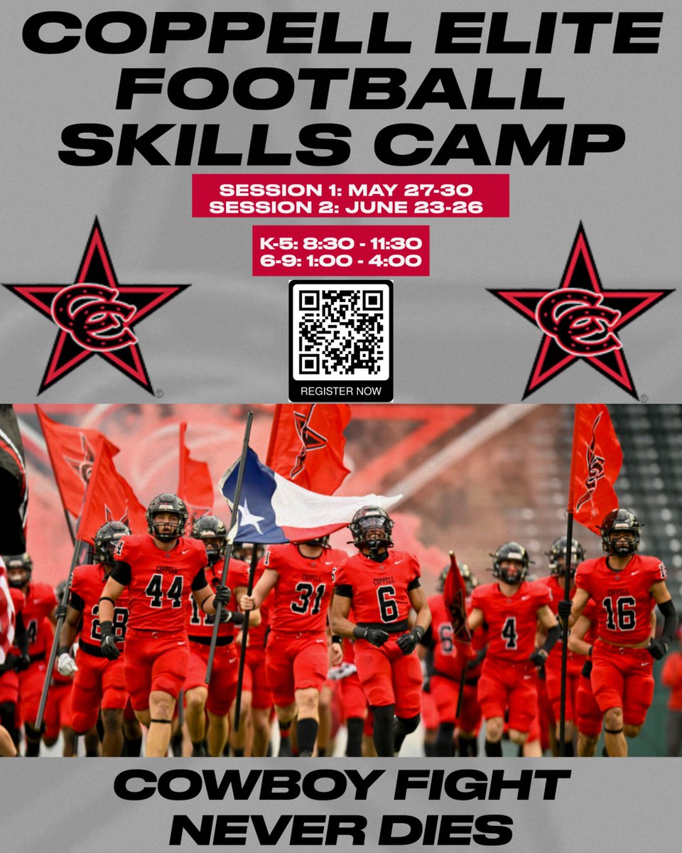 Coppell Football camp is almost here.  Click the link below to register:

coppellelitefootba.wixsite.com/coppellelitefo…