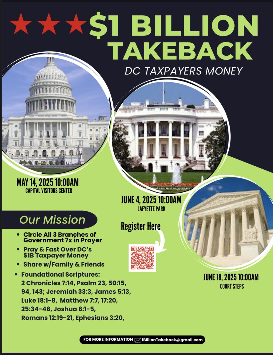 KellyMikelDC's tweet image. $1 BILLION TAKEBACK! Wednesday May 14th DC Taxpayers will CIRCLE ⭕️ the Capitol to TAKEBACK Our Tax Dollars! Will @HouseGOP honor Scriptures like Matthew 25:34-46, Luke 18:1-8, or continue to invoke Psalm 94(NIV) Let’s pray the spirit of God will prevail #NoWeapon #Mark11:24