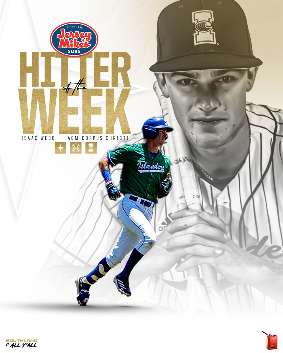 Southland Conference (@southlandsports) on Twitter photo BIG TIME IN BIG MOMENTS
In a must-have weekend, <a href="/IslandersBSB/">Islanders Baseball</a> OF Isaac Webb hit .545 to lead his team into the postseason and earn the <a href="/jerseymikes/">Jersey Mike's Subs</a> Southland Baseball Hitter of the Week!
#GTL x <a href="/Isaac_Webb30/">Isaac Webb</a> BIG TIME IN BIG MOMENTS
In a must-have weekend, <a href="/IslandersBSB/">Islanders Baseball</a> OF Isaac Webb hit .545 to lead his team into the postseason and earn the <a href="/jerseymikes/">Jersey Mike's Subs</a> Southland Baseball Hitter of the Week!
#GTL x <a href="/Isaac_Webb30/">Isaac Webb</a>