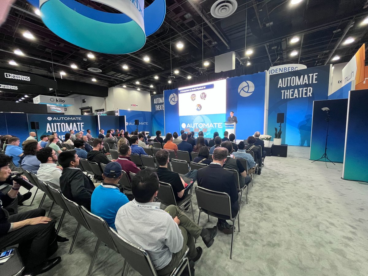 NVIDIARobotics's tweet image. Excited to be at #Automate2025 🎉

Vention’s François Giguère and Jimmy Li, along with NVIDIA’s Yichao Pan, showcased how #NVIDIAIsaac and Vention’s MachineMotion AI are enabling the rapid deployment of intelligent automation solutions.