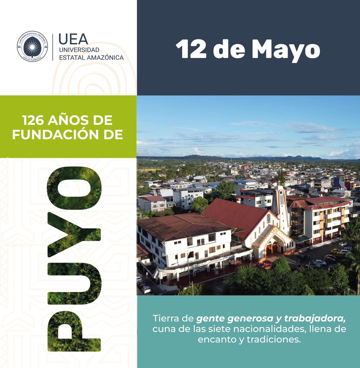En el día de hoy, celebramos con orgullo la fundación de Puyo 📷, un importante acontecimiento que marcó el inicio de la consolidación de nuestra ciudad como un referente en la región amazónica,
¡Feliz aniversario, Puyo!