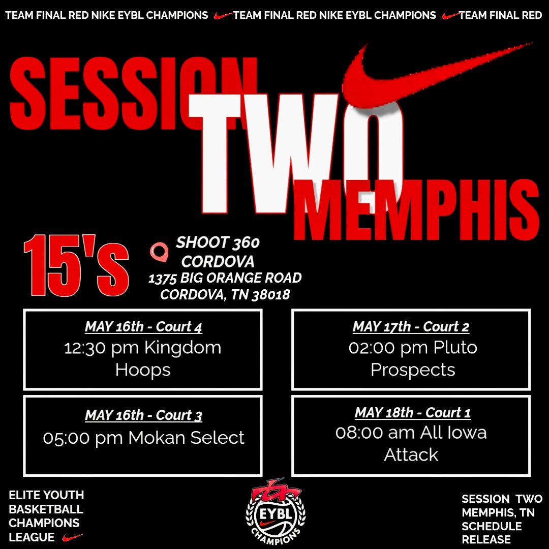 Team Final Red EYBL CL (@finalredeybl_cl) on Twitter photo 🚨Team Final Red EYBL Champions
LIVE PERIOD IS HERE🚨
<a href="/NikeEYB/">EliteYouthBasketball</a> Schedule Drop ⬇️
Calling all College Coaches - Must See Talent across the rosters - Check all the boxes academically & athletically…
Contact us if needing more information…
#TeamFinalRed #TFRFam 📈🩸📈🩸 🚨Team Final Red EYBL Champions
LIVE PERIOD IS HERE🚨
<a href="/NikeEYB/">EliteYouthBasketball</a> Schedule Drop ⬇️
Calling all College Coaches - Must See Talent across the rosters - Check all the boxes academically & athletically…
Contact us if needing more information…
#TeamFinalRed #TFRFam 📈🩸📈🩸