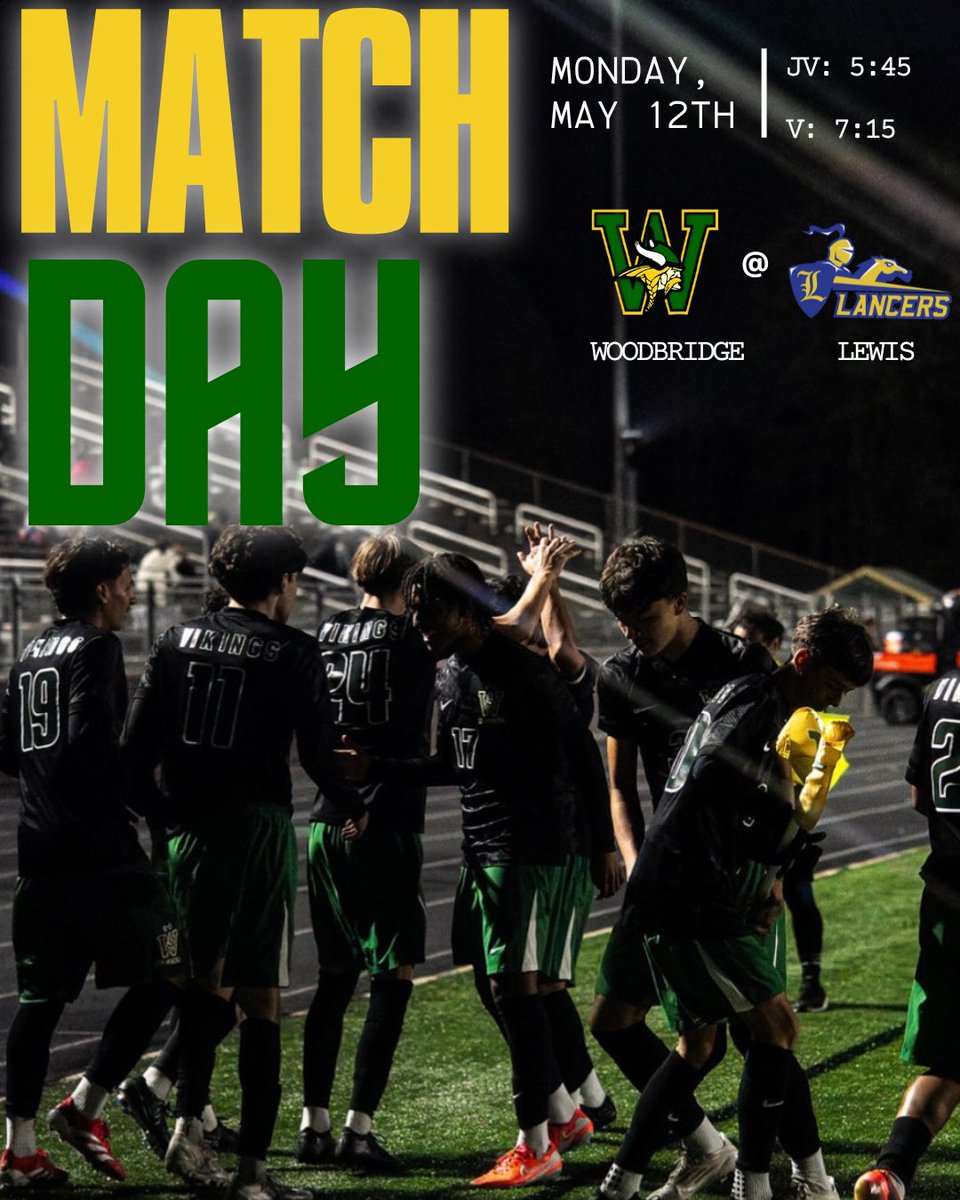 ‼️MATCH DAY‼️
Come out and support the boys on the road again against the Lewis Lancers!
#vikingsoccer

⚽️ Woodbridge Vikings⠀
🆚 <a href="/LewisMensSoccer/">Coach</a> 
📆 5.12.2025
🕔 JV at 5:45; Varsity at 7:15 PM
🏆 Non-Conference 
🎯Lewis HS