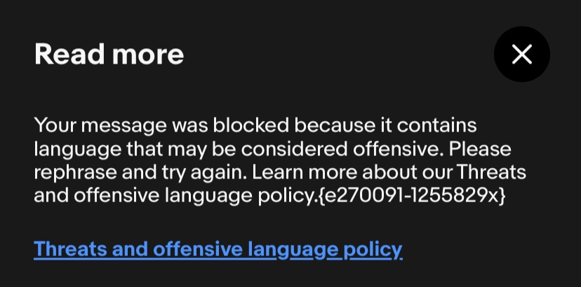 Pontyboy99's tweet image. So apparently you’re not allowed to send a message to someone on @eBay about an item relating to Dick Van Dyke — because his name is classed as offensive(?). Unbelievable… 🤷♂️
