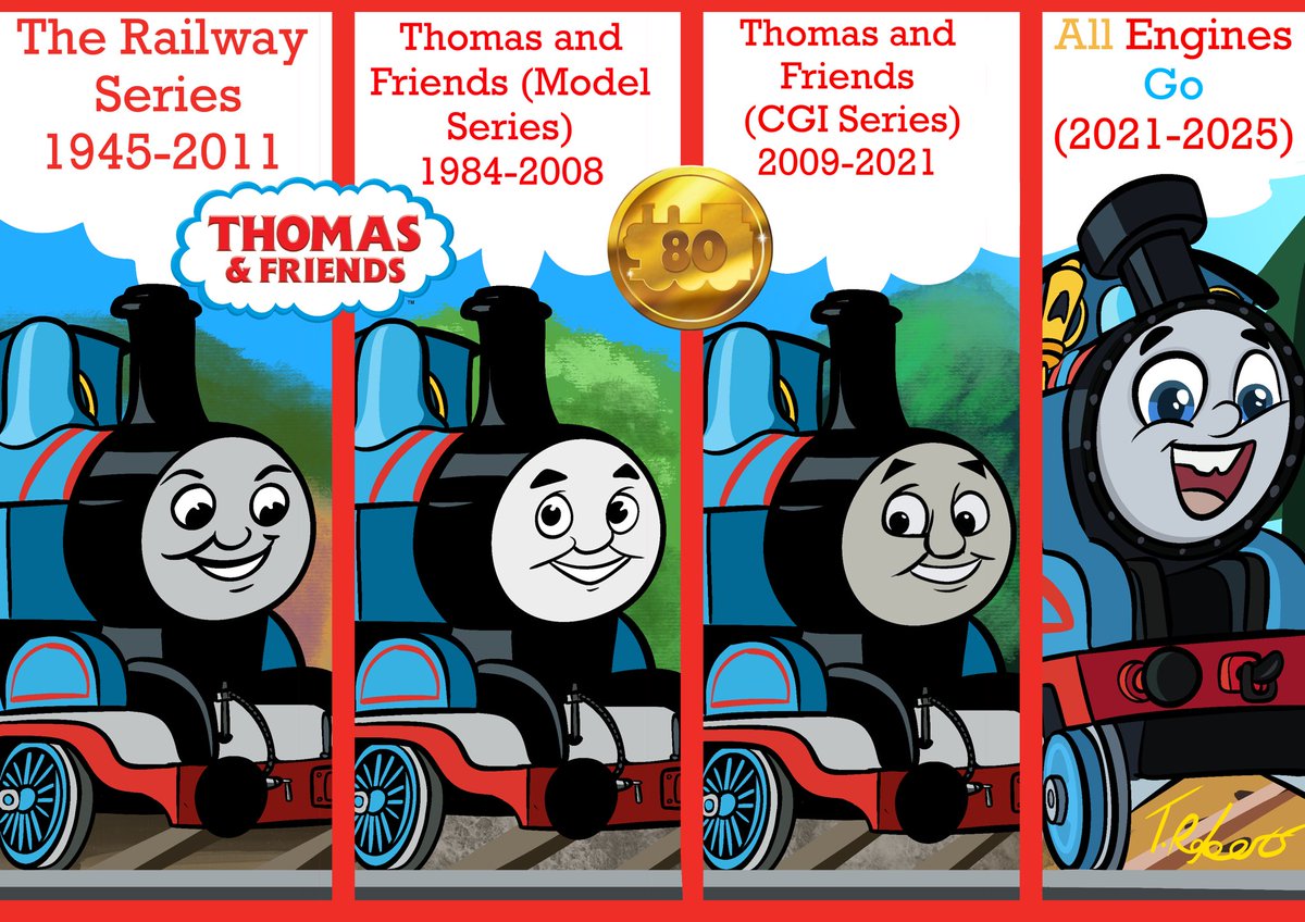 For the 80th anniversary of <a href="/ThomasFriends/">Thomas & Friends</a>, I have made this tribute from his beginnings in the Railway Series, all the way up to All Engines Go.
<a href="/NelvanaEnt/">Nelvana Enterprises</a> <a href="/Mattel/">MATTEL</a> #Thomas #ThomasandFriends #Procreate #ThomasTheTankEngine #Fanart #Drawing #Trains <a href="/JamFilledStudio/">Jam Filled</a> #steamtrain
