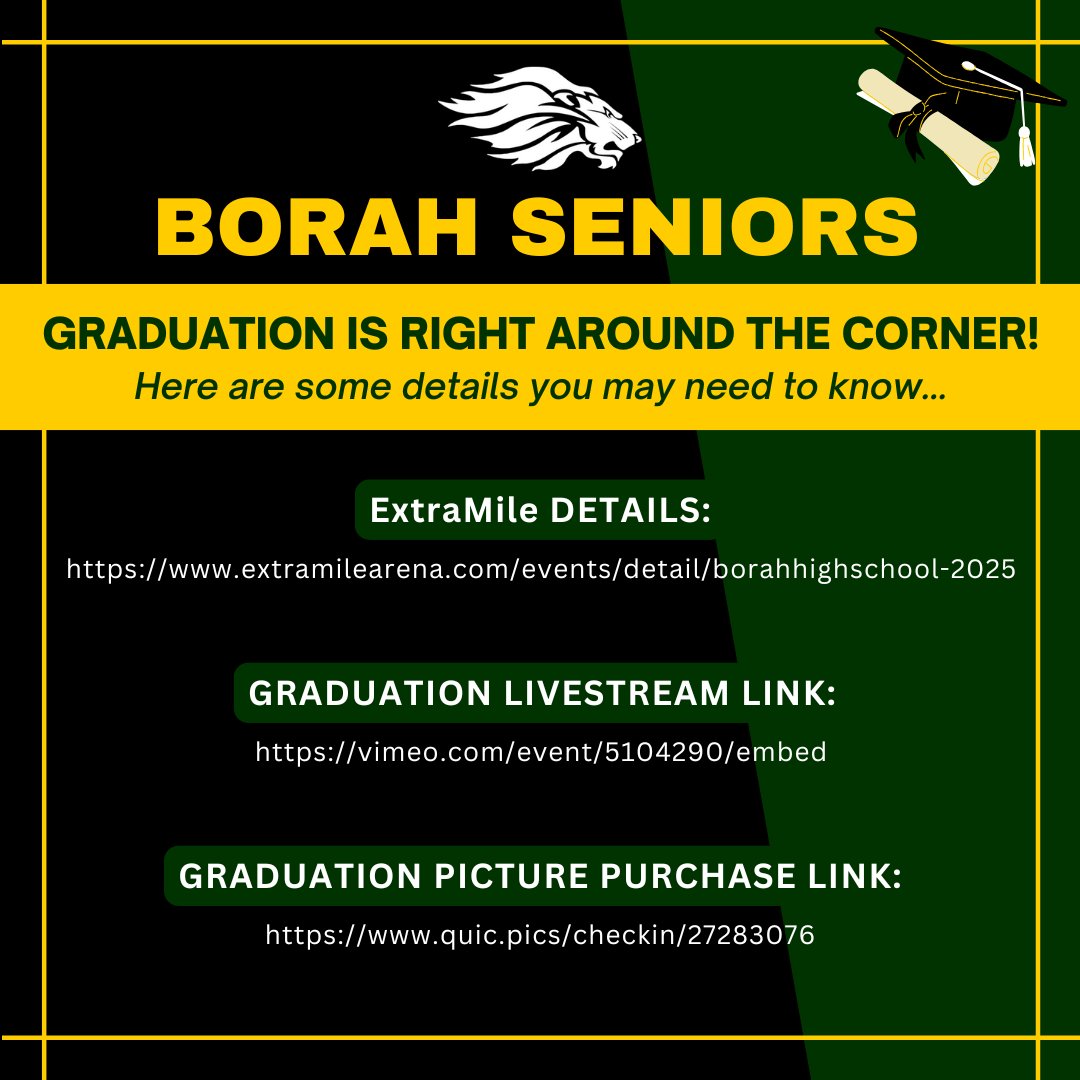 Graduation is around the corner! 

🎓 Make sure you know all the details regarding Graduation rehearsal and the Graduation Ceremony!