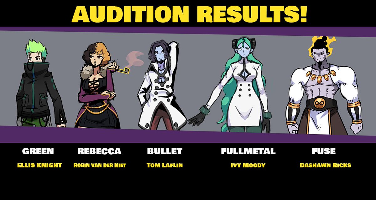 nukefist's tweet image. Audition results are here!
Thanks to everyone who participated!
As for extras, since they're not any one particular character and will be recorded last, we'll contact you later. 🙏
Congratulations: @EllisKnightVA, @TomLaflin, @robinvanderniet, @IvyMoodyVO, @callmedashawn !🎉🎉