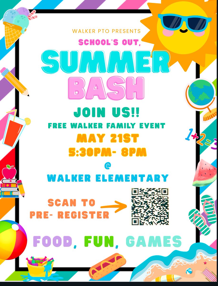 CISDWalker's tweet image. PTO will be hosting a kick-off to summer bash! If you would like to attend, please scan the QR code or sign up using this link: trst.in/zTxzQG #WEbeforeME #WalkerWay