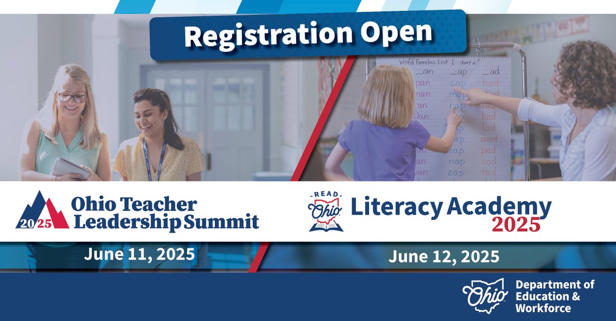 Kick off your summer with these fantastic professional learning events. See you in Columbus, June 11-12! 

Ohio Teacher Leadership Summit: extrastep.regfox.com/2025-ohio-teac…

ReadOhio Literacy Academy: extrastep.regfox.com/2025-ohio-lite…