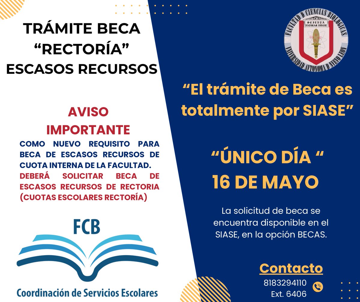 🚨 AVISO IMPORTANTE 🚨

Información para el Trámite de Beca de escasos recursos de Rectoría, para el período agosto - diciembre 2025.