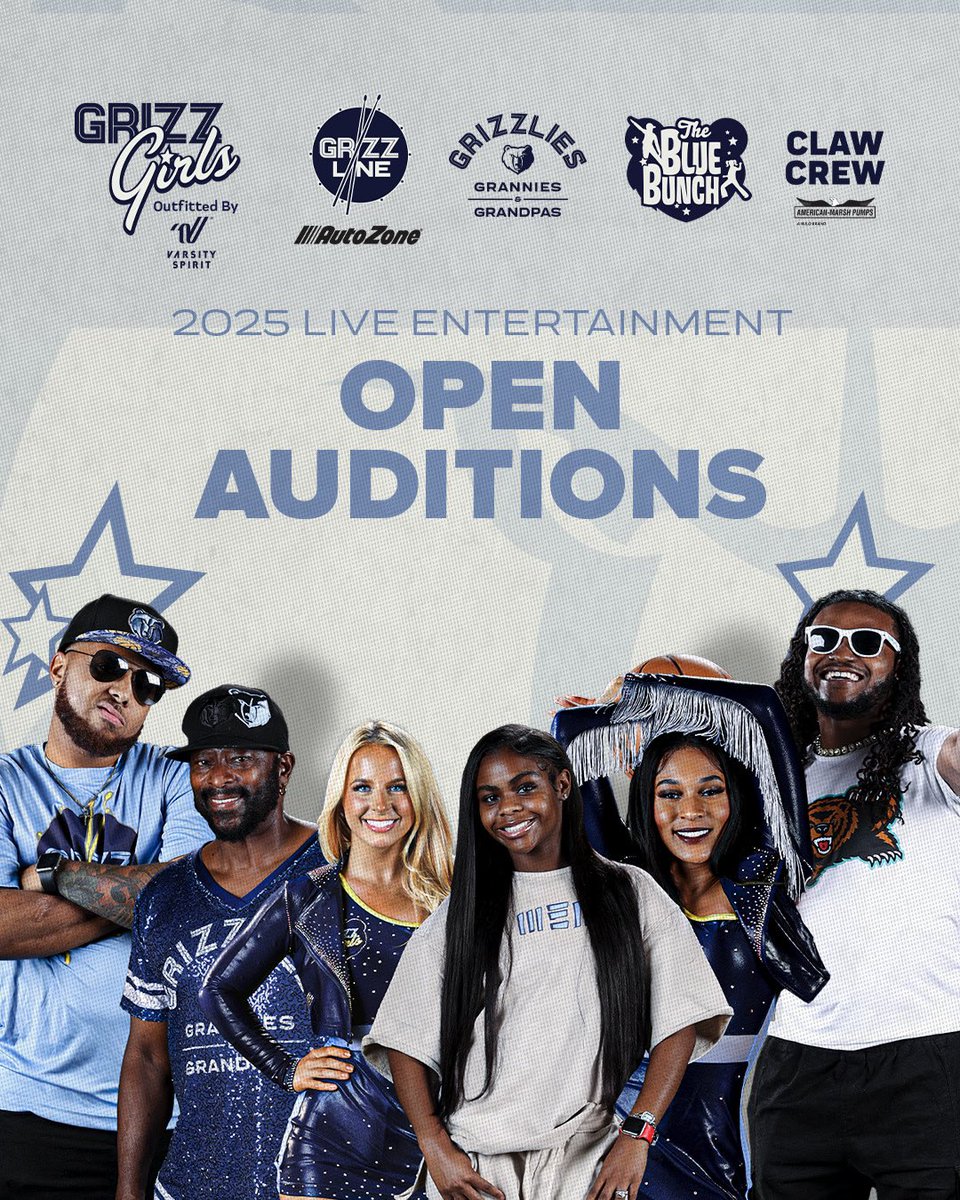 Memphis Grizzlies (@memgrizz) on Twitter photo ๐ฃ Auditions for the <a href="/MemGrizzLiveEnt/">Memphis Grizzlies Live Entertainment</a> teams are officially open!
Join the ๐ป family โก๏ธ on.nba.com/3S1533S ๐ฃ Auditions for the <a href="/MemGrizzLiveEnt/">Memphis Grizzlies Live Entertainment</a> teams are officially open!
Join the ๐ป family โก๏ธ on.nba.com/3S1533S