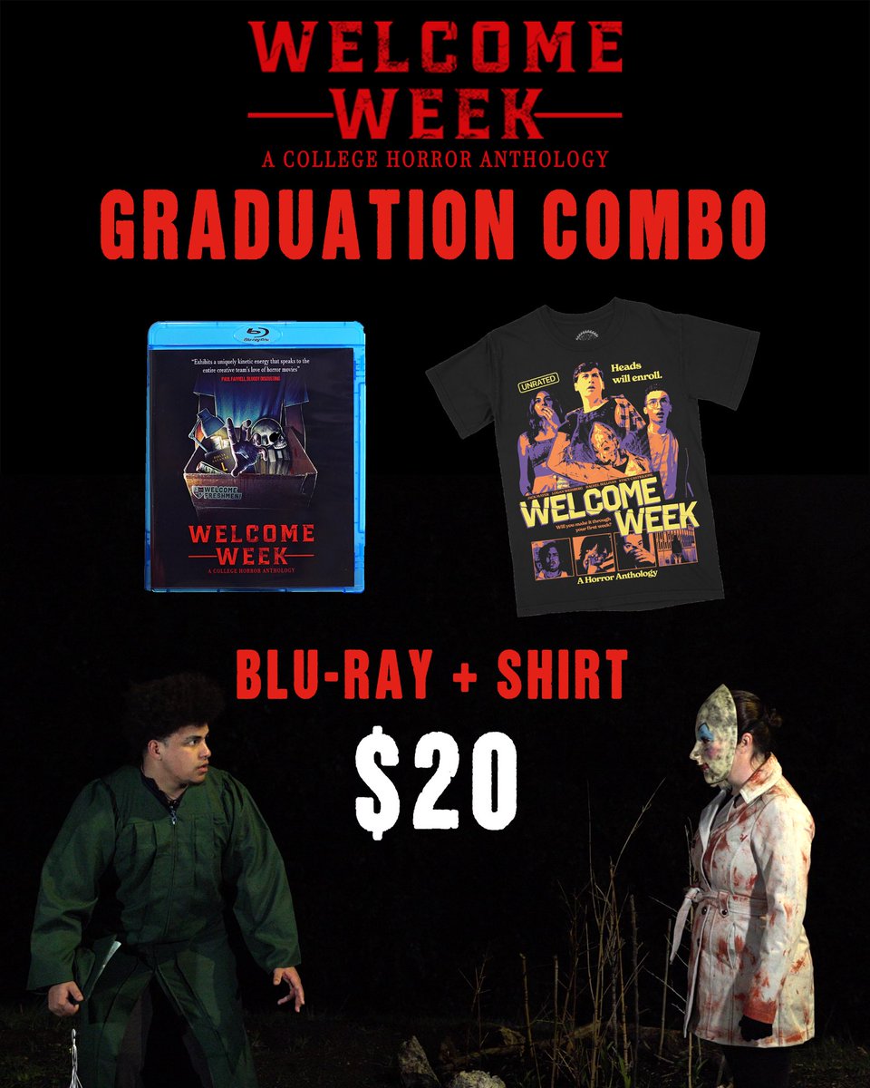 welcomeweekmov's tweet photo. CON-GRAD-ULATIONS! Ring in the Summer season with a spooktacular special deal on a #WelcomeWeekMovie T-Shirt and Blu-Ray! Order now: https://t.co/qn8p5s2UkU https://t.co/QRq3DUp2Bi