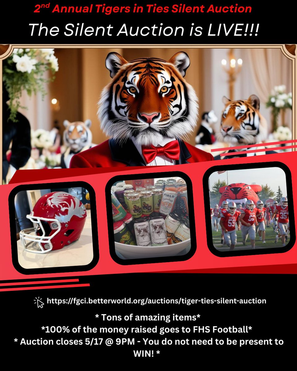 The Silent Auction is now LIVE! Dive into the bidding battles by clicking the link below:

fgci.betterworld.org/auctions/tiger…

This year, we have an incredible array of items up for grabs, and the best part is, you don't need to be present at the gala to participate or win! The auction will