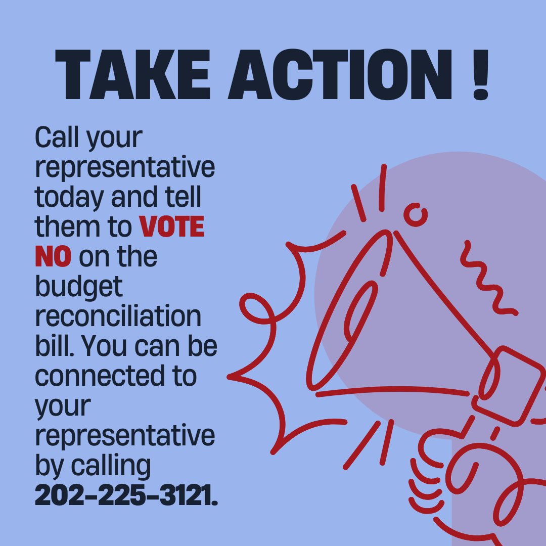 Call your representative today and tell them to VOTE NO on the budget reconciliation bill. You can be connected to your representative by calling
202-225-3121.
#protectmedicaid