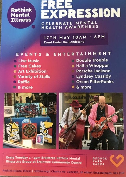TrinaWh's tweet photo. @BW_Times  @BraintreeDC @JamesCleverly @pritipatel  It is #MentalHealthAwarenessWeek why not come along to @GeorgeYard on Sat 17th May to support Braintree @Rethink_ Art Groups musical event see below https://t.co/DlFW7ESwsS