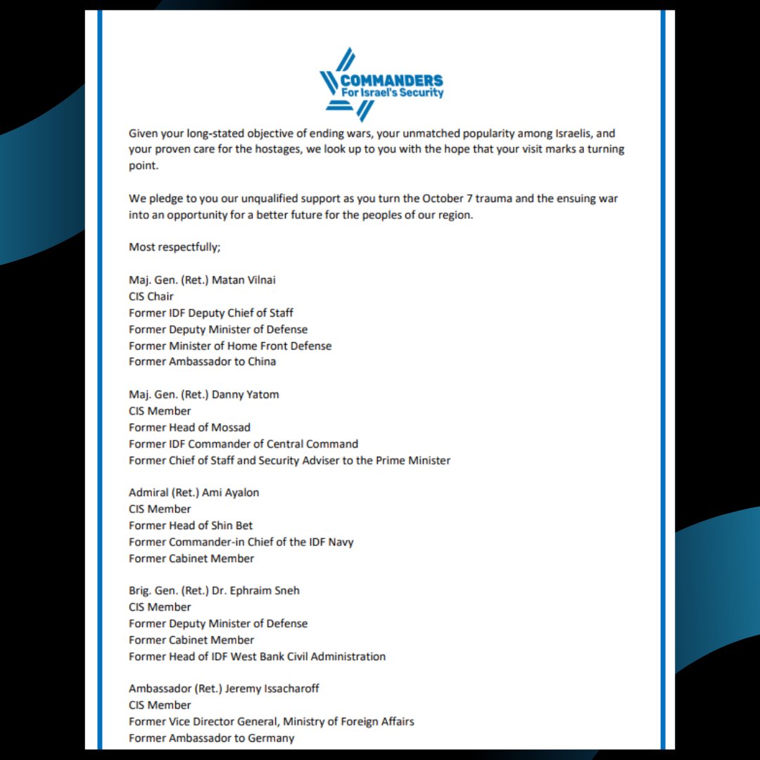 🚨BREAKING: Over 550 retired senior Israeli security officials—including the former Head of Mossad, former Head of the Shin Bet, and former Deputy Chief of the Israeli army—have sent a letter to President Trump urging him not to listen to Netanyahu on the war in Gaza.

They