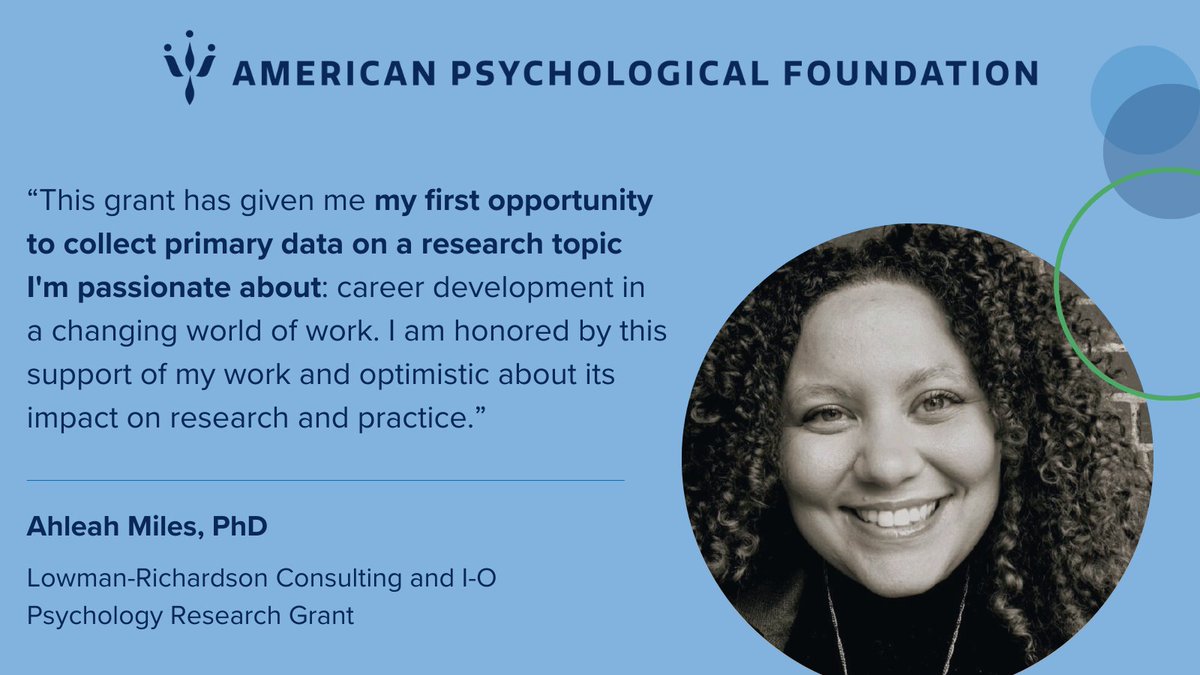 Congrats to Ahleah Miles on receiving the Lowman-Richardson Consulting &amp; I-O Psychology Research Grant!⚡ Her project explores how feedback from online career assessments (without a counselor) shapes decision-making &amp; guides career choices.💡 We're excited support this work!