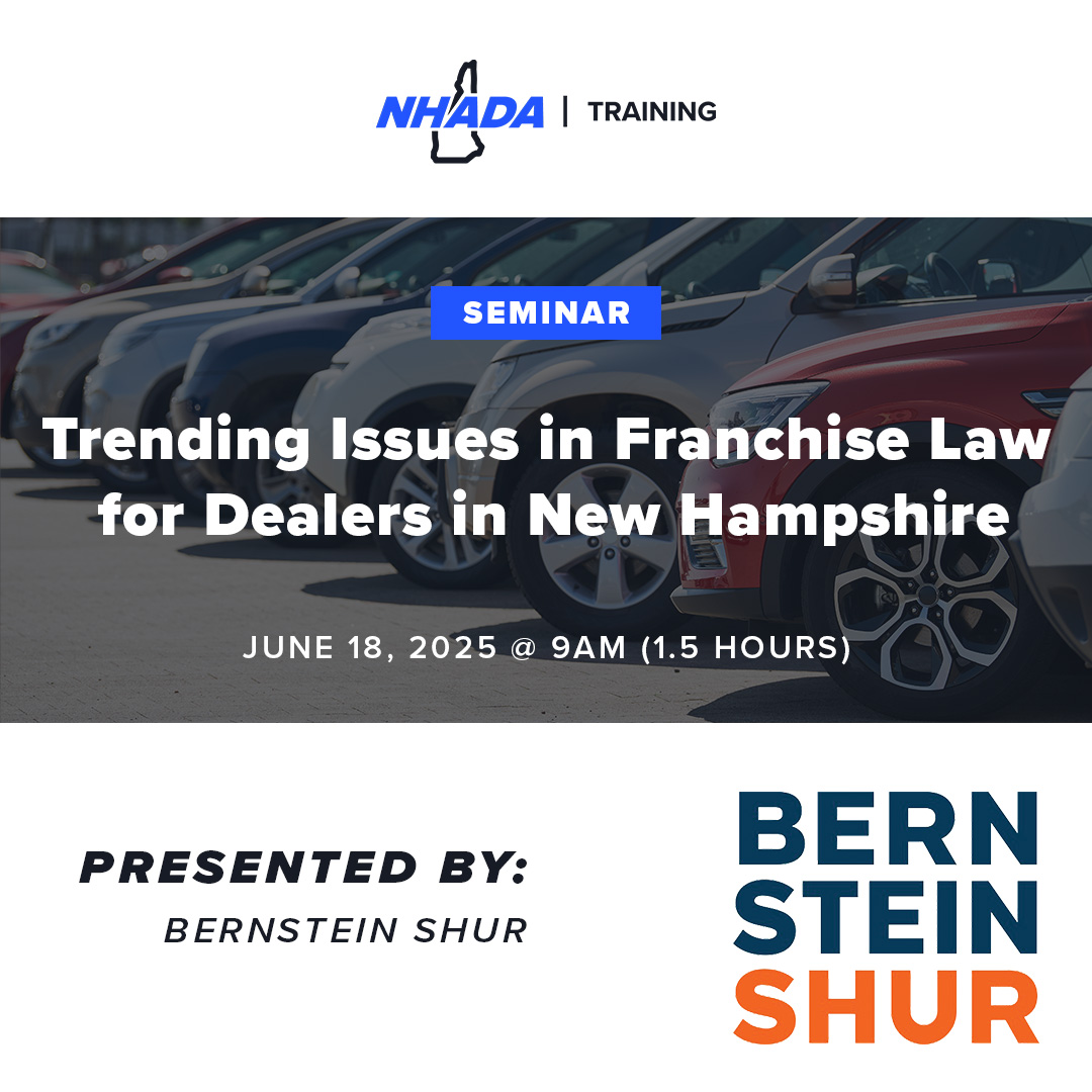 NHADA Auto Dealers (@nhautodealers) on Twitter photo Join us on June 18, 2025 for "Trending Issues in Franchise Law for Dealers in New Hampshire" training session. Presented by <a href="/BernsteinShur/">Bernstein Shur</a>, this training will cover the latest legal developments affecting dealers across the state. Register Here: bit.ly/44tWeH8 Join us on June 18, 2025 for "Trending Issues in Franchise Law for Dealers in New Hampshire" training session. Presented by <a href="/BernsteinShur/">Bernstein Shur</a>, this training will cover the latest legal developments affecting dealers across the state. Register Here: bit.ly/44tWeH8