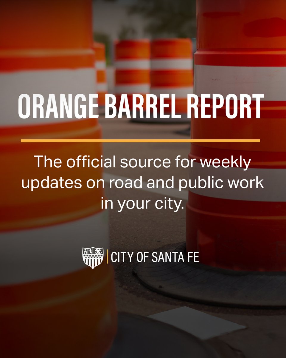 🚧 Stay in the know! The Orange Barrel Report gives you weekly updates on road construction &amp; traffic in Santa Fe. 
Info from all contractors &amp; projects, subject to change.

🛣️ This week’s report: bit.ly/45VYJjI 
📩 Sign up: bit.ly/3Ll3gTd 

#CityofSantaFe