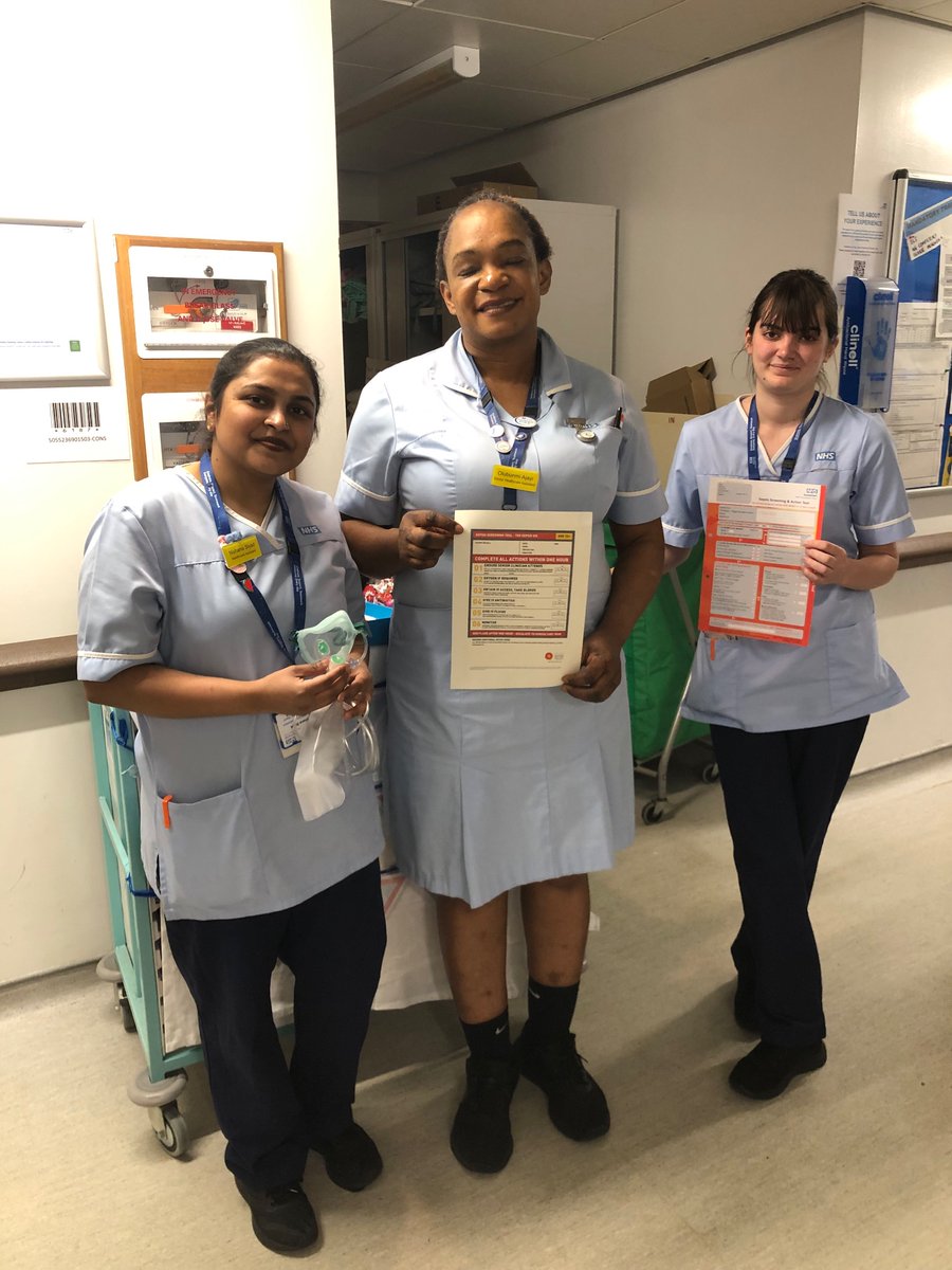 Great day out on the wards delivering trolley training in sepsis, manual BP and setting up of oxygen and suction to name a few. Getting competencies signed. Celebrating nurses day
<a href="/KatyHow97717841/">Katy Howe</a> <a href="/Geesca52/">Geraldine Escabarte</a> 
<a href="/Liz_Berry_1/">Liz Berry</a>