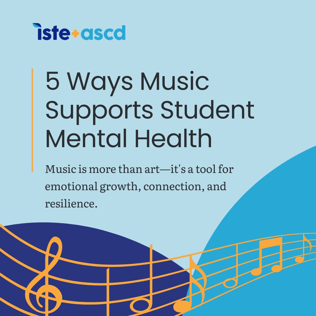 ISTEofficial's tweet image. 🎶 Music helps students thrive—emotionally, socially, and academically.
This article breaks down 5 ways music boosts student mental health & why it should be part of every school day.
🎧 Read more: hubs.ly/Q03m56gS0
#SEL #MentalHealth #MusicEducation #ASCD #K12Ed