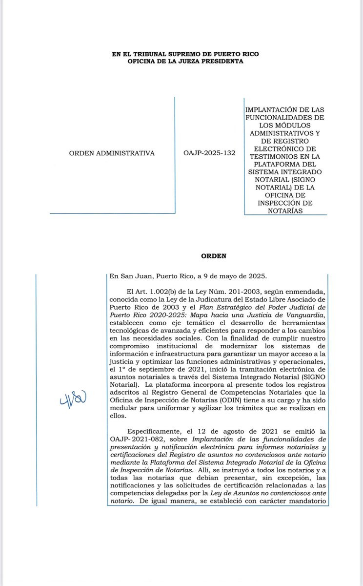 lcdomanuelavila's tweet photo. Estimados(as) notarios(as) y abogados(as):  comparto con ustedes la OAJP-2025-132 de 9 de mayo de 2025, notificando la Fase 3 de SIGNO Notarial.  ¡Seguimos! @microjuris @ColegioSiempre @asocabogadospr @colnotarialpr https://t.co/mxUQhlC6dS