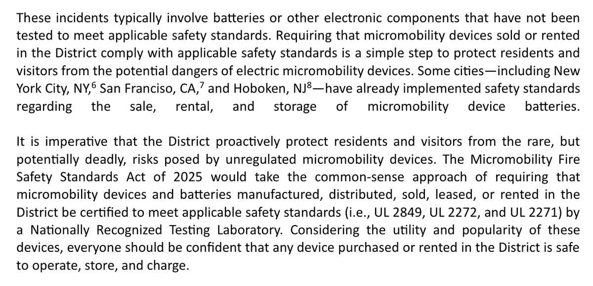 Martin Austermuhle (@maustermuhle) on Twitter photo Interesting: <a href="/charlesallen/">Charles Allen</a> has a new bill that would require that micro-mobility devices (scooters, e-bikes, etc.) sold or rented in D.C. have batteries that are certified to meet safety standards. This is to prevent fires that can happen when uncertified batteries are charged. Interesting: <a href="/charlesallen/">Charles Allen</a> has a new bill that would require that micro-mobility devices (scooters, e-bikes, etc.) sold or rented in D.C. have batteries that are certified to meet safety standards. This is to prevent fires that can happen when uncertified batteries are charged.