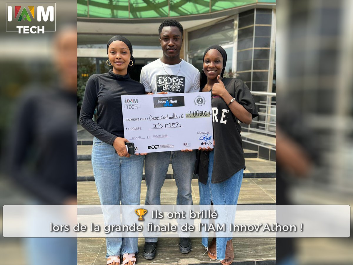 GroupeIAM's tweet image. đ Bravo aux gagnants de lâ#IAMInnovAthon !
đ„ MEDISEN â 300K FCFA
đ„ IMED â 200K FCFA
đ„ TERAAL â 150K FCFA
đ Mention spĂ©ciale Ă MEDISEN :
I. S. Diallo, S. G. Manga, B. S. Koinda, R. Seck
#GroupeIAM #PitchToWin #InnovationJeune