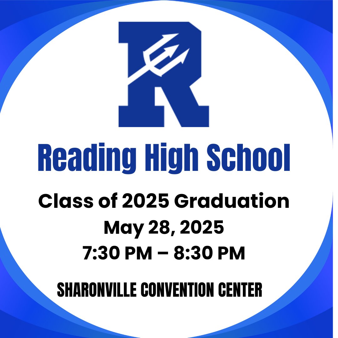 Celebrating the achievements of the Reading High School Class of 2025! The Graduation ceremony will be on May 28th at 7:30 PM at the Sharonville Convention Center. 

#ReadingPride #Graduation2025 #SharonvilleOH